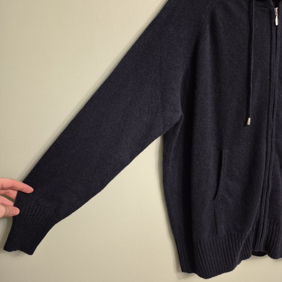 Autograph Men's Quiet Luxury Navy Cashmere Knit Zip Hooded Sweater Size Medium - Picture 2 of 6